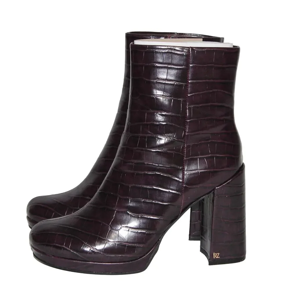 Rachel Zoe Deep Mahogany Croc-Embossed Maya Heeled Platform Bootie Size 9